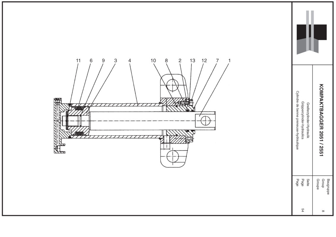 Cylindre de benne preneuse-hydraulique