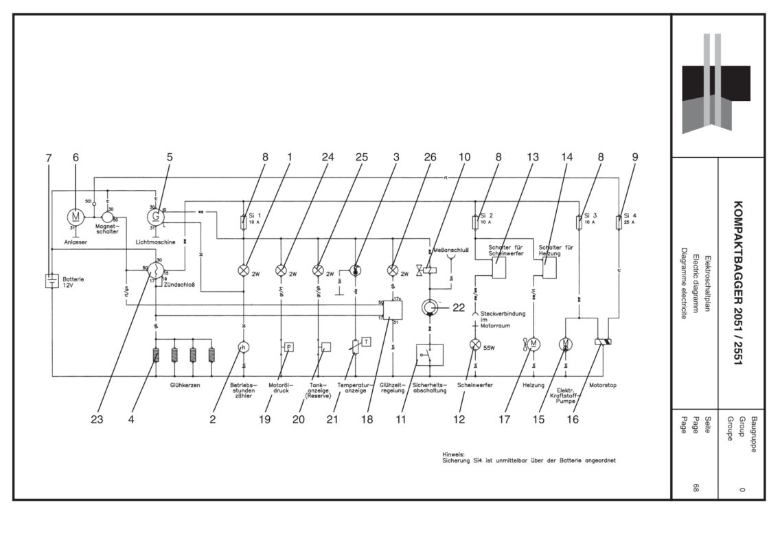 Plan Diagramme electricite pour Mini-Pelle Boki 2051/2551