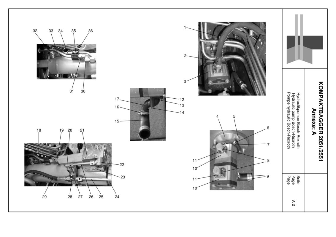 Plan Pompe hydraulic Bosch-Rexroth pour Mini-Pelle Boki 2051/2551