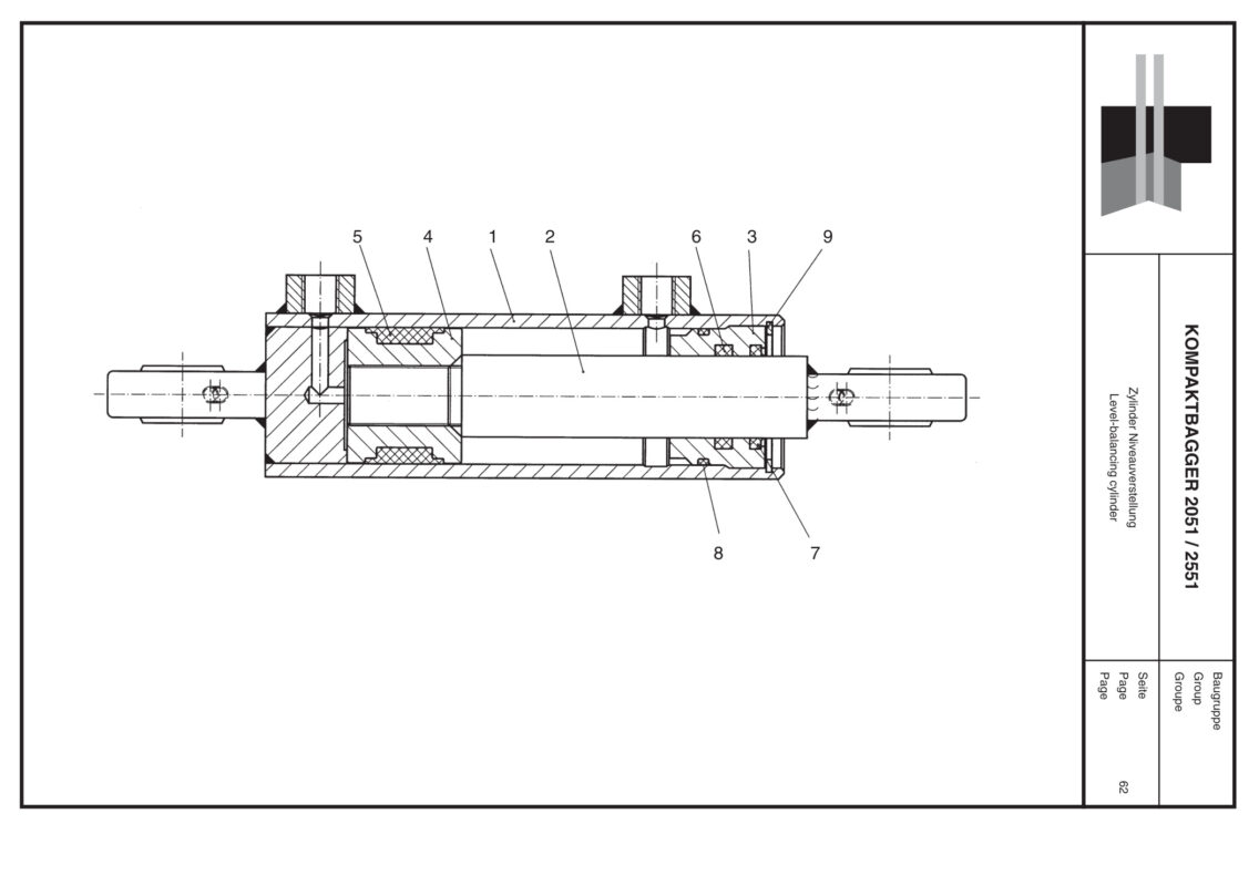 Plan Level-balancing cylinder pour Mini-Pelle Boki 2051/2551